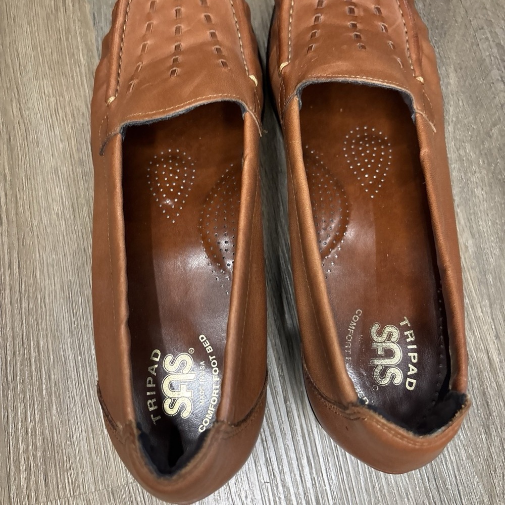 SAS Leather Slip On Shoes 9 M Weave Loafer Chestnut Brown Tripad Comfort - Picture 10 of 12